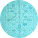 Round Machine Washable Oriental Light Blue Traditional Rug, wshabs4935lblu