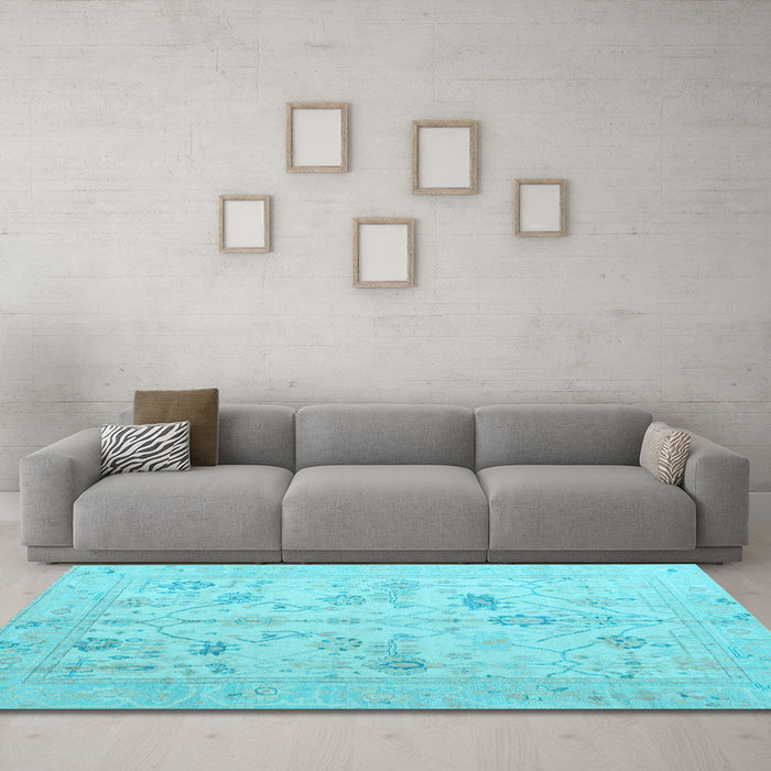Machine Washable Oriental Light Blue Traditional Rug in a Living Room, wshabs4935lblu