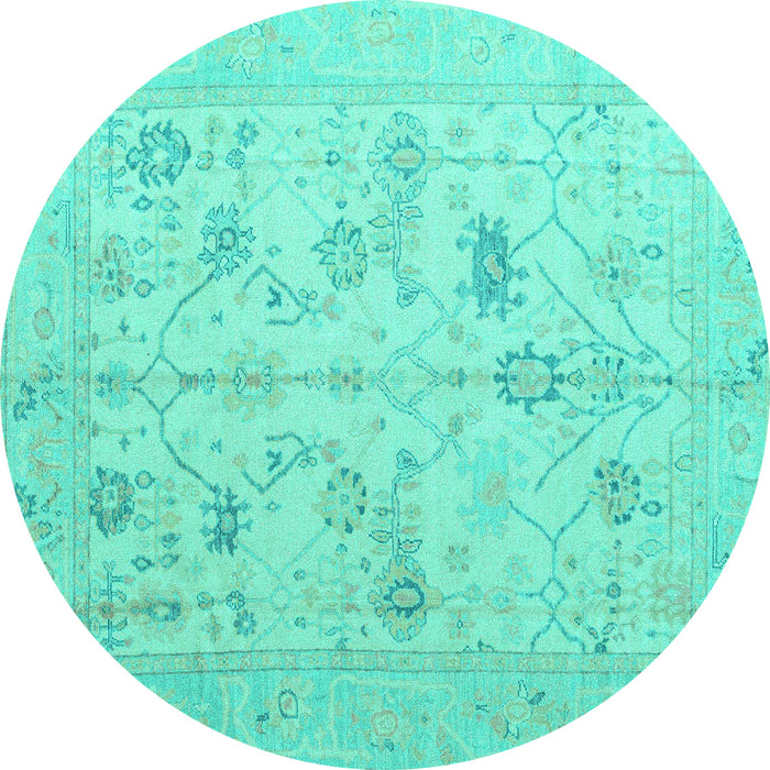 Round Machine Washable Oriental Turquoise Traditional Area Rugs, wshabs4935turq