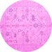 Round Oriental Pink Traditional Rug, abs4935pnk