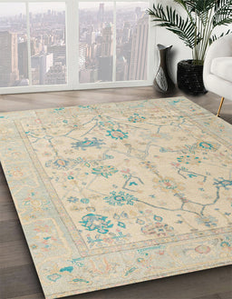 Abstract Desert Sand Beige Oriental Rug in Family Room, abs4935