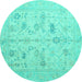 Round Oriental Turquoise Traditional Rug, abs4935turq