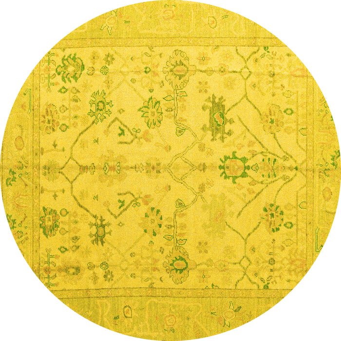 Round Machine Washable Oriental Yellow Traditional Rug, wshabs4935yw