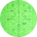 Round Machine Washable Oriental Green Traditional Area Rugs, wshabs4935grn