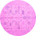 Round Machine Washable Oriental Pink Traditional Rug, wshabs4935pnk