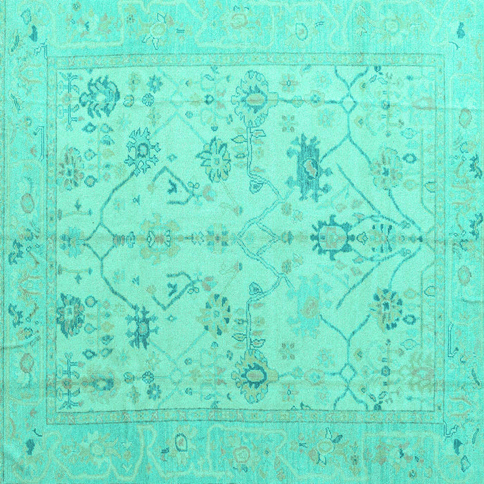 Square Machine Washable Oriental Turquoise Traditional Area Rugs, wshabs4935turq