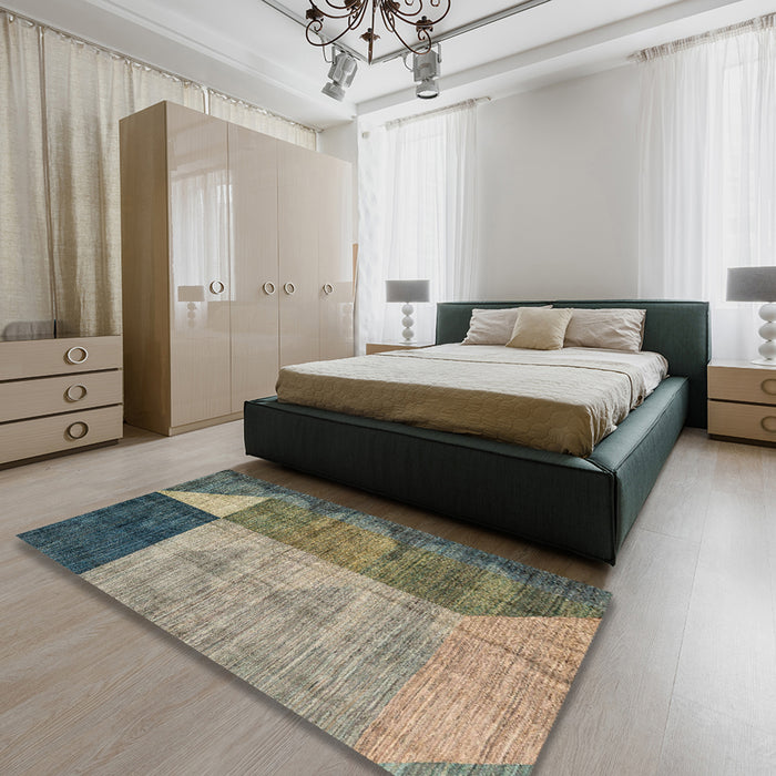 Abstract Gray Modern Rug in a Bedroom, abs4936