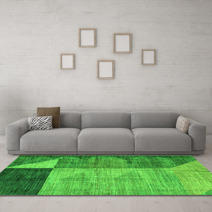 Machine Washable Abstract Green Modern Area Rugs in a Living Room,, wshabs4936grn