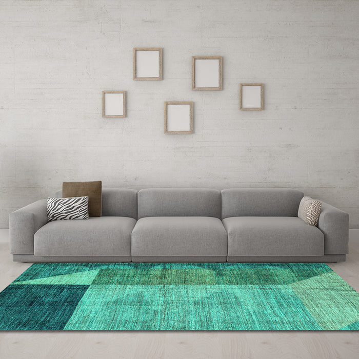 Machine Washable Abstract Turquoise Modern Area Rugs in a Living Room,, wshabs4936turq