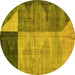 Round Abstract Yellow Modern Rug, abs4936yw