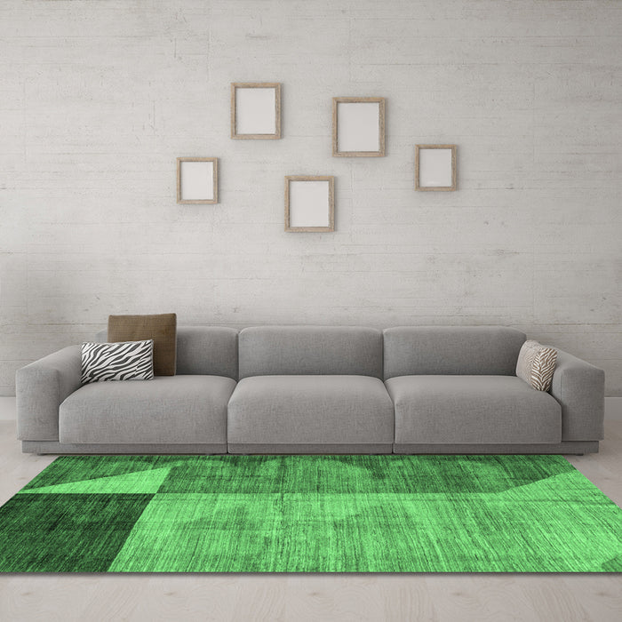 Machine Washable Abstract Emerald Green Modern Area Rugs in a Living Room,, wshabs4936emgrn