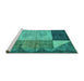 Sideview of Machine Washable Abstract Turquoise Modern Area Rugs, wshabs4936turq