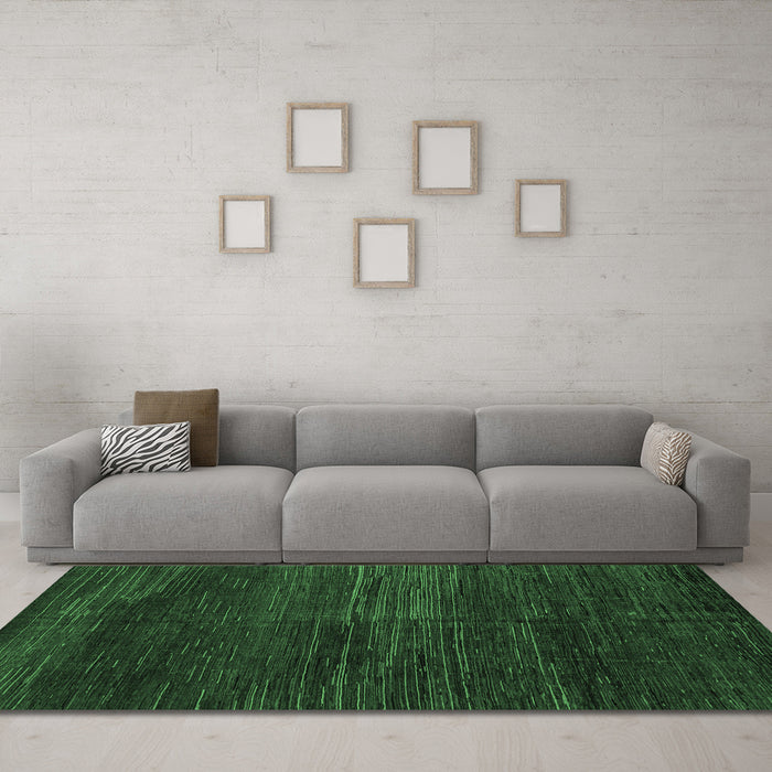 Machine Washable Abstract Emerald Green Modern Area Rugs in a Living Room,, wshabs4937emgrn
