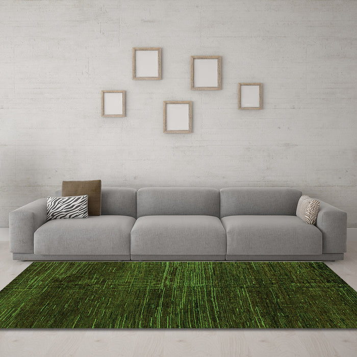 Machine Washable Abstract Green Modern Area Rugs in a Living Room,, wshabs4937grn