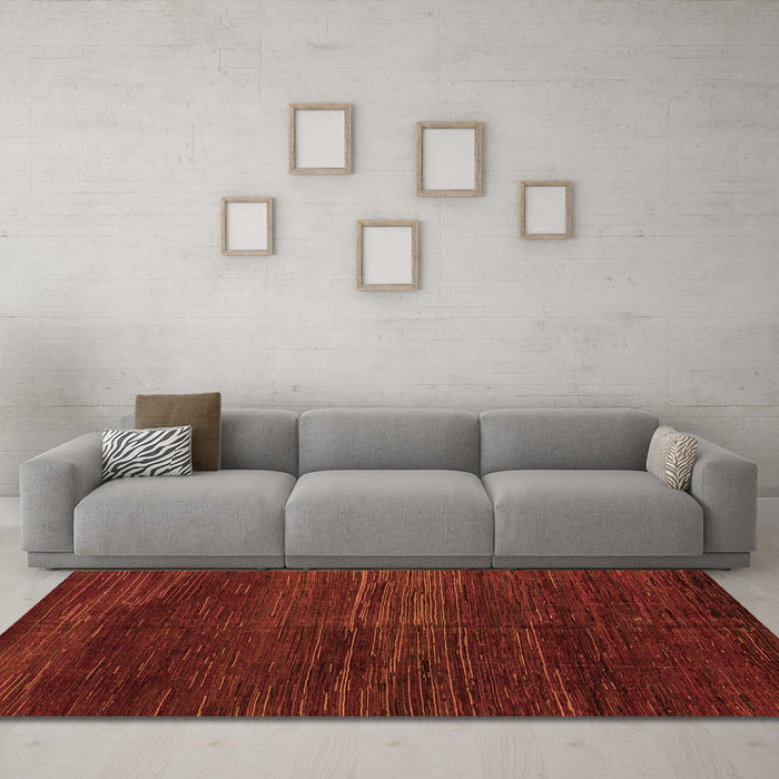 Machine Washable Abstract Orange Modern Area Rugs in a Living Room, wshabs4937org