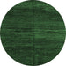 Round Machine Washable Abstract Emerald Green Modern Area Rugs, wshabs4937emgrn