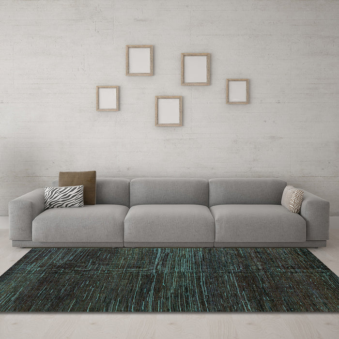 Machine Washable Abstract Turquoise Modern Area Rugs in a Living Room,, wshabs4937turq