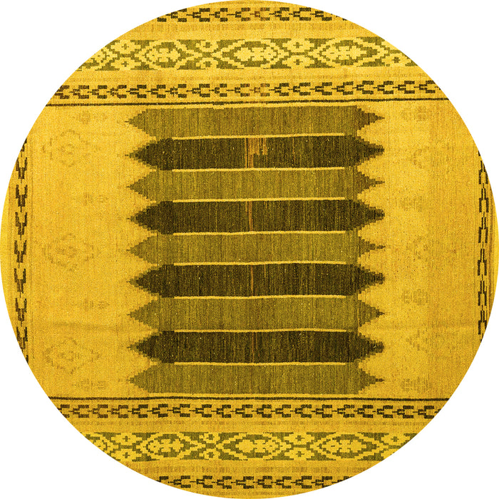 Round Abstract Yellow Modern Rug, abs4938yw