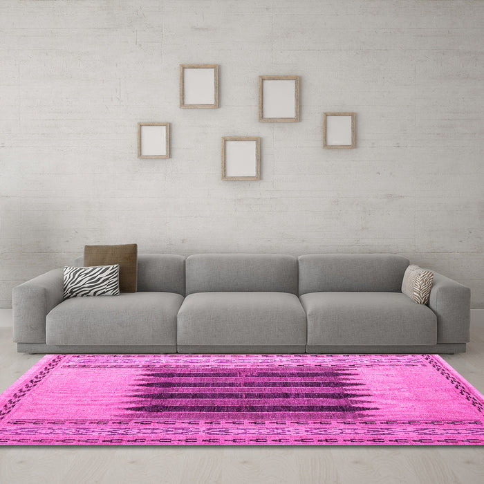 Machine Washable Abstract Pink Modern Rug in a Living Room, wshabs4938pnk