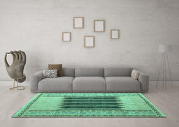 Machine Washable Abstract Turquoise Modern Area Rugs in a Living Room,, wshabs4938turq