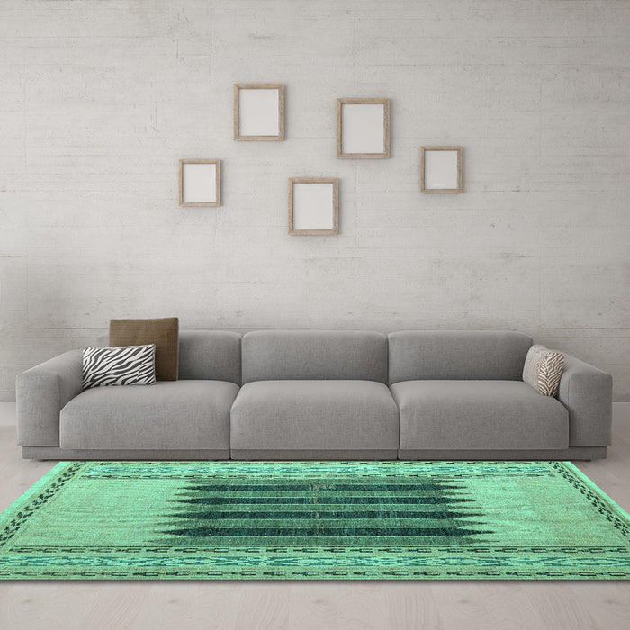 Machine Washable Abstract Turquoise Modern Area Rugs in a Living Room,, wshabs4938turq