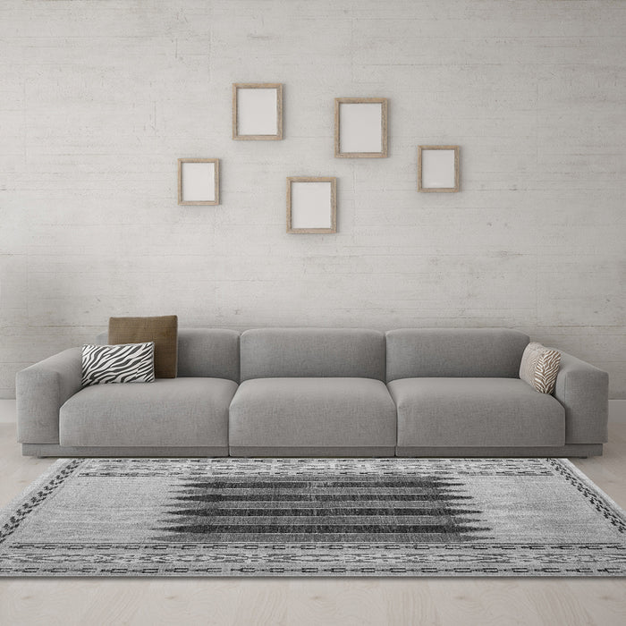 Machine Washable Abstract Gray Modern Rug in a Living Room,, wshabs4938gry