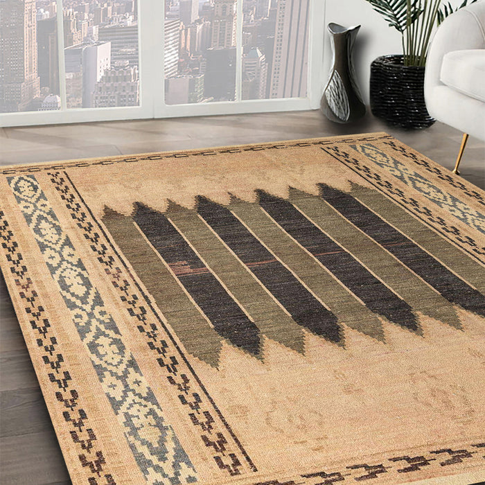 Abstract Sienna Brown Modern Rug in Family Room, abs4938