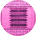 Round Machine Washable Abstract Pink Modern Rug, wshabs4938pnk