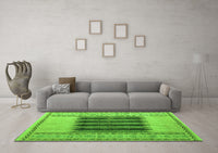 Machine Washable Abstract Green Modern Rug, wshabs4938grn