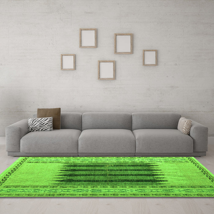 Machine Washable Abstract Green Modern Area Rugs in a Living Room,, wshabs4938grn