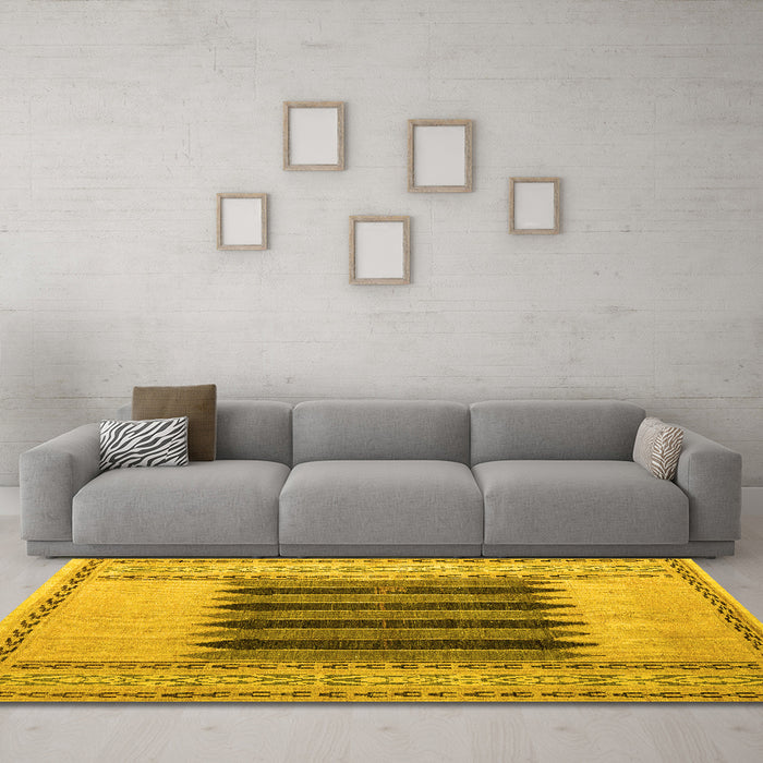 Machine Washable Abstract Yellow Modern Rug in a Living Room, wshabs4938yw