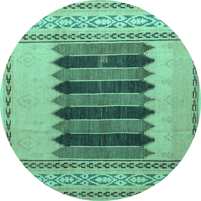 Round Machine Washable Abstract Turquoise Modern Area Rugs, wshabs4938turq