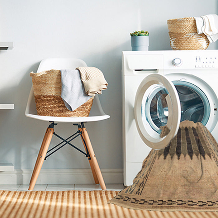 Machine Washable Abstract Sienna Brown Rug in a Washing Machine, wshabs4938