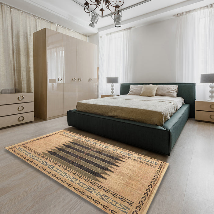 Abstract Sienna Brown Modern Rug in a Bedroom, abs4938