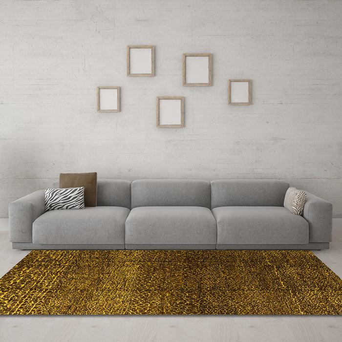Machine Washable Abstract Yellow Modern Rug in a Living Room, wshabs4939yw