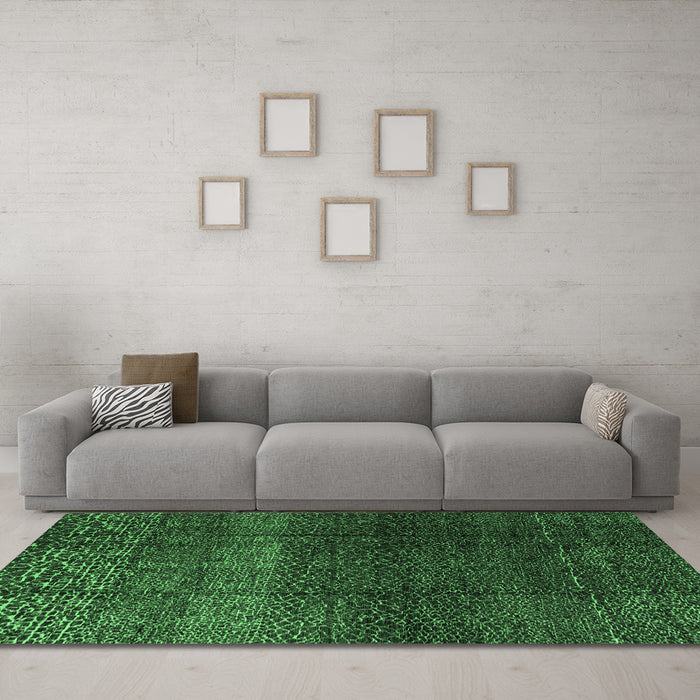 Machine Washable Abstract Emerald Green Modern Area Rugs in a Living Room,, wshabs4939emgrn