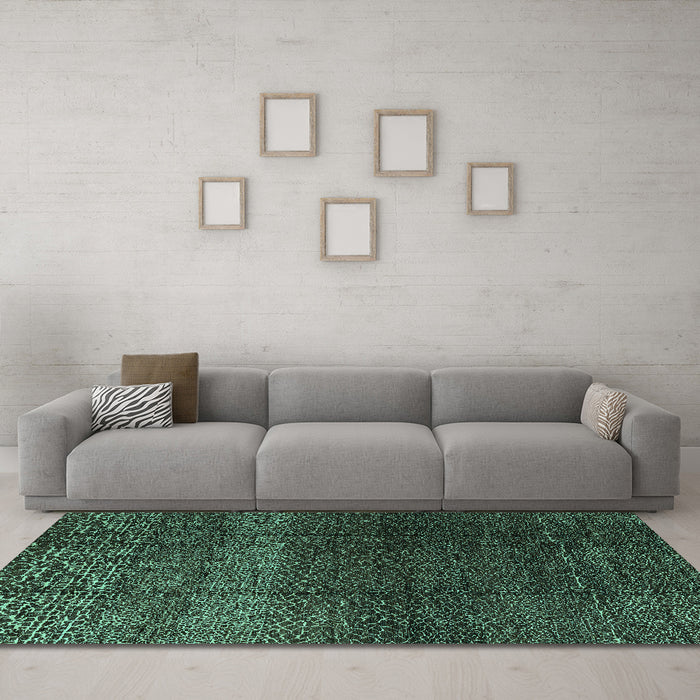 Machine Washable Abstract Turquoise Modern Area Rugs in a Living Room,, wshabs4939turq