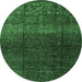 Round Abstract Emerald Green Modern Rug, abs4939emgrn