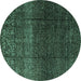 Round Machine Washable Abstract Turquoise Modern Area Rugs, wshabs4939turq