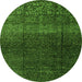 Round Machine Washable Abstract Green Modern Area Rugs, wshabs4939grn