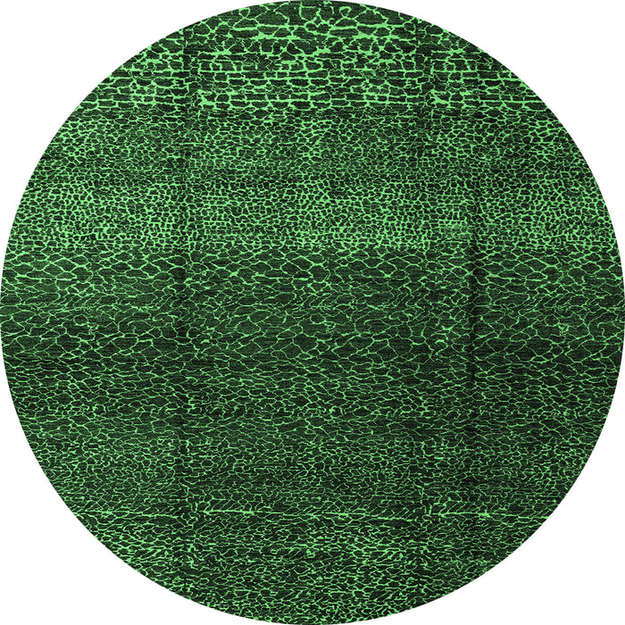 Round Machine Washable Abstract Emerald Green Modern Area Rugs, wshabs4939emgrn