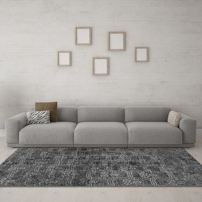 Machine Washable Abstract Gray Modern Rug in a Living Room,, wshabs493gry
