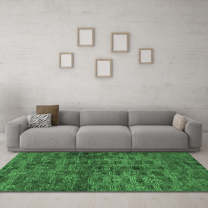 Machine Washable Abstract Emerald Green Modern Area Rugs in a Living Room,, wshabs493emgrn