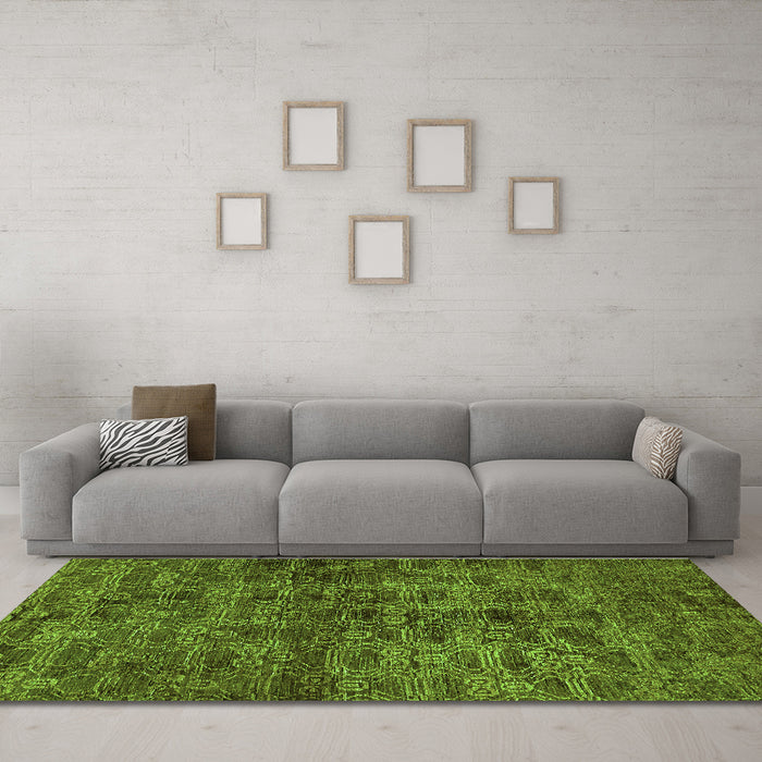 Machine Washable Abstract Green Modern Area Rugs in a Living Room,, wshabs493grn