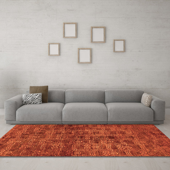 Machine Washable Abstract Orange Modern Area Rugs in a Living Room, wshabs493org