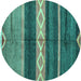 Round Machine Washable Abstract Turquoise Modern Area Rugs, wshabs4940turq