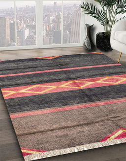 Abstract Dark Almond Brown Modern Rug in Family Room, abs4940
