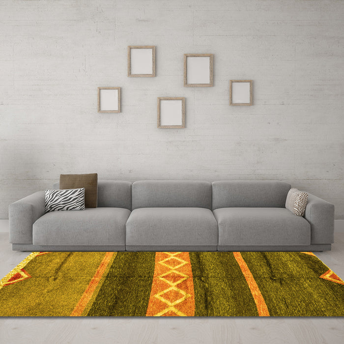 Machine Washable Abstract Yellow Modern Rug in a Living Room, wshabs4940yw