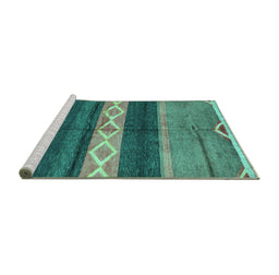 Sideview of Machine Washable Abstract Turquoise Modern Area Rugs, wshabs4940turq