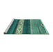 Sideview of Machine Washable Abstract Turquoise Modern Area Rugs, wshabs4940turq